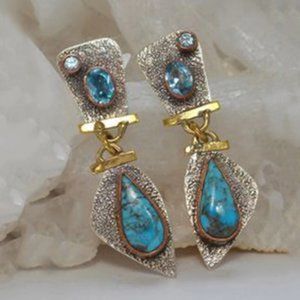 Turquoise & Silver Drop Unique Earrings! 💙